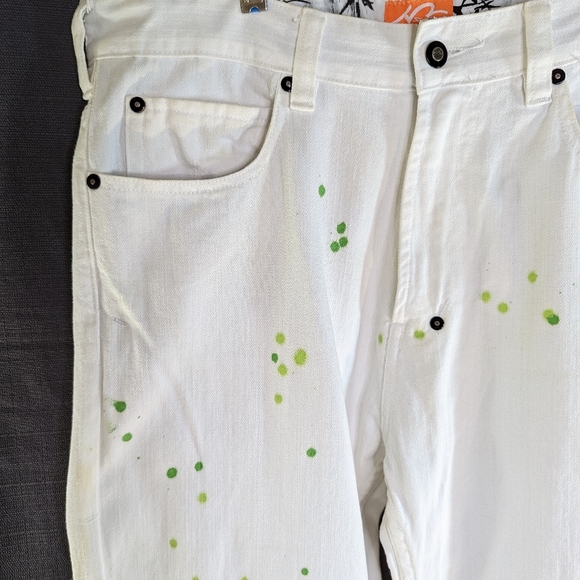 90s White Paint Splatter Jeans Green Splatter 34 x 34 - Picture 10 of 10